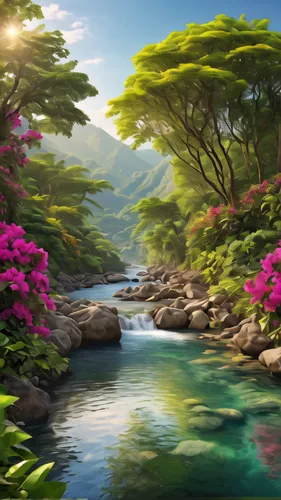 landscape background,river landscape,tropical floral background,spring background,tropical bloom,nature landscape,mountain spring,background view nature,beautiful landscape,springtime background,full hd wallpaper,world digital painting,flower water,fantasy landscape,natural scenery,japanese floral background,brook landscape,mountain stream,splendor of flowers,natural landscape,Photography,General,Natural