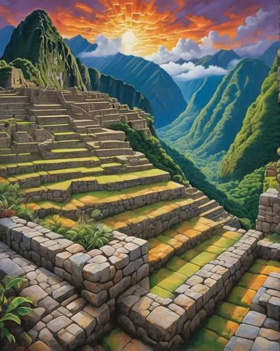 Inca architecture achievements, ancient Peruvian ruins, Machu Picchu, stone walls, intricate stonework, granite blocks, terracing, steep mountainside, lush green forest, misty atmosphere, golden hour 