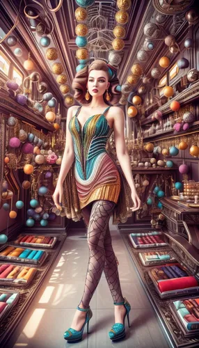 sci fiction illustration,woman shopping,shopkeeper,photomanipulation,retro woman,digital compositing,photo manipulation,librarian,world digital painting,image manipulation,grocer,shopping icon,apothecary,latex clothing,photoshop manipulation,fantasy art,biomechanical,candy store,shopper,cigarette girl