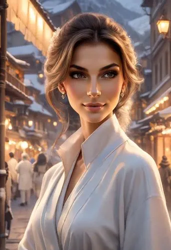 a high-talent fashion shooter, dressed in a stunning dress and pants, stands on a canvas in the middle of a bustling city. They focus intently on blowing cars and people in traditional fashion attire,