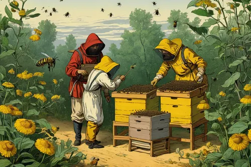 beekeepers,beekeeping,beekeeper,bee farm,bee keeping,beekeeper's smoker,bees,bee-keeping,apiary,bee colony,beekeeper plant,beehives,two bees,swarm of bees,honeybees,bee colonies,honey bees,beekeeping smoker,pollinator,bee hive,Art,Classical Oil Painting,Classical Oil Painting 31