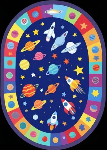 the illustration shows several different planets in a circle,life stage icon,star chart,prize wheel,circular star shield,astronomico,zodiacal sign