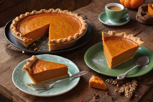 Imagine a cozy cafe serving homemade sweet potato pie, where friends gather and share stories.,sweet potato pie,pumpkin pie,pumpkin pie spice,butter pie,quark tart,custard tart,hokkaido pumpkin,chess 