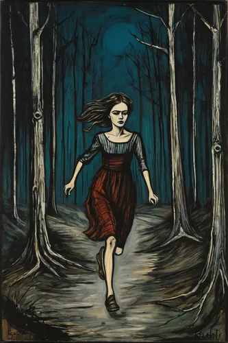 david bates,ballerina in the woods,woman walking,female runner,girl walking away,little girl running,sleepwalker,run away,danse macabre,girl in a long,to run,girl in a long dress,woodcut,dance of death,sleepwalking,girl with tree,the girl in nightie,scared woman,little girl in wind,pedestrian,Art,Artistic Painting,Artistic Painting 01