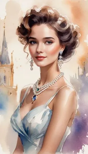 mouawad,mikimoto,cendrillon,watercolor women accessory,noblewoman,sonam,Illustration,Paper based,Paper Based 25