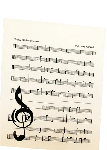 Music sheet, A4 size, white paper, black notes, treble clef, grand staff, lyrics, bold font, slight creases, soft lighting, 3/4 composition, shallow depth of field, warm color tone, cinematic lighting