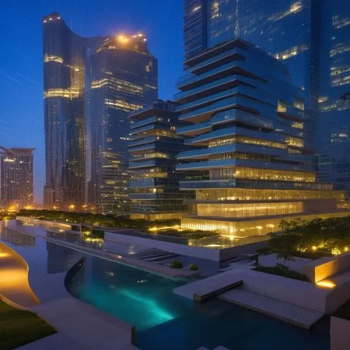 futuristic, highrise residential buildings,the building is very tall and has many lights,songdo,rotana,difc,damac,sathorn,escala,Photography,General,Realistic