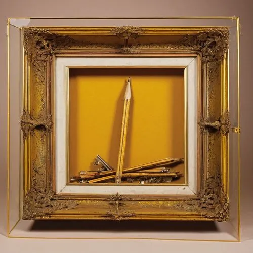 pencil frame,gold stucco frame,gold frame,baguette frame,holding a frame,decorative frame,art deco frame,golden frame,framed paper,pencil icon,jew's harp,gold foil art deco frame,wood frame,crayon frame,pencil sharpener waste,jaw harp,bamboo frame,wooden frame,pencil sharpener,framing hammer,Conceptual Art,Sci-Fi,Sci-Fi 17