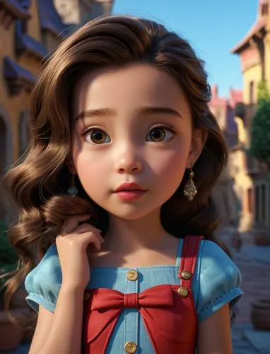 cartoon character , Disney 3D.,a cartoon - style  with large brown eyes,agnes,belle,cute cartoon character,alita,rosalita,dorthy,Photography,General,Natural