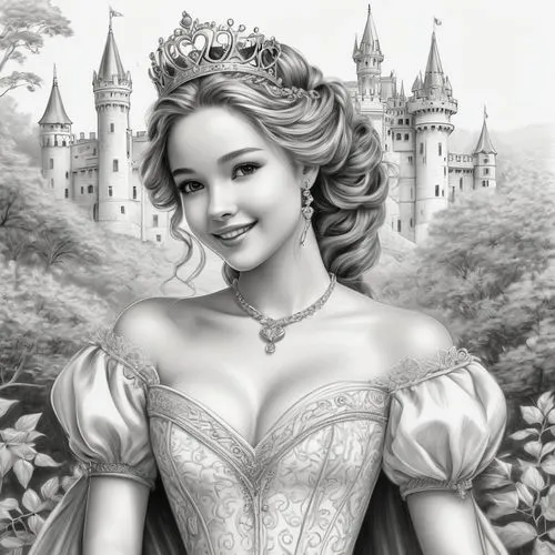 princess sofia,fairy tale character,noblewoman,princess anna,maxon,prinses,Illustration,Black and White,Black and White 30