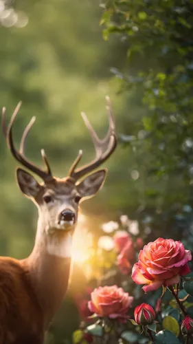 i want a clear blue sky above the picture and on the right side i want a deer,floral greeting,male deer,european deer,flower animal,deer,flower nectar,flower delivery,deer in tears,deers,red deer,scen