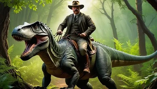 indiana jones,western riding,jurassic,palaeontology,dinosaruio,tyrannosaurus,paleontology,tyrannosaurus rex,dino,raptor,landmannahellir,park ranger,wild west,velociraptor,dinosaurs,dinosaur,western,t rex,t-rex,man and horses,Art,Artistic Painting,Artistic Painting 49