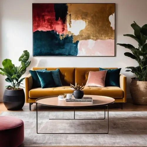 modern decor,mid century modern,contemporary decor,interior decor,abstract painting,apartment lounge,gold-pink earthy colors,minotti,living room,mahdavi,berkus,boho art,livingroom,mid century,ochre,interior design,copper frame,modern minimalist lounge,credenza,sitting room,Art,Artistic Painting,Artistic Painting 42