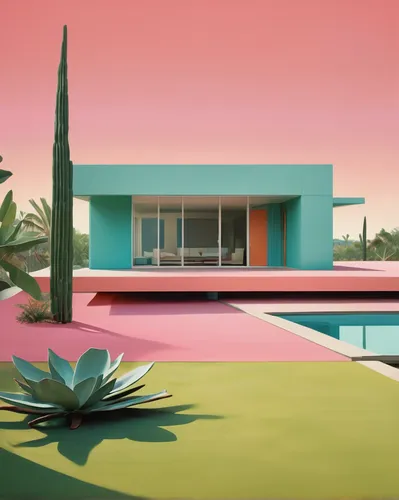 Minimalist,one level Case Study House Craig Ellwood Architecture 1946, green roof, tropical landscape, photo realistic, clear details, in the style of james gilleard, abstract surrealism, ahmed morsi,