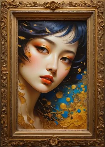 tretchikoff,viveros,gold leaf,gold frame,golden frame,gold stucco frame,amano,japanese art,geisha,kommuna,tsuneo,geisha girl,uemura,art nouveau frame,gold paint stroke,hoshihananomia,sotheby,follieri,oriental painting,lacombe,Illustration,Realistic Fantasy,Realistic Fantasy 08