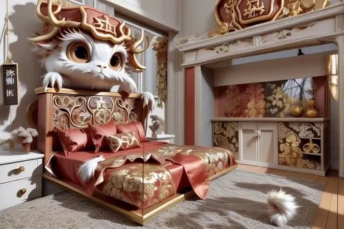 ornate room,cuckoo clock,bedchamber,cuckoo clocks,the throne,cogsworth,throne,interior decoration,whipped cream castle,interior decor,royal interior,furnishings,rococo,wing chair,opulently,3d render,o