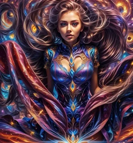 a woman that is in some sort of space,fantasy art,fantasy woman,kerrii,kerrigan,neon body painting,nebula guardian