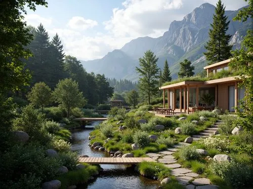 house in the mountains,house in mountains,rivendell,amanresorts,landscaped,home landscape,alpine landscape,the cabin in the mountains,beautiful home,alpine village,chalet,mountain valley,seclude,mountain settlement,idyllic,salt meadow landscape,creekside,luxury property,south tyrol,beautiful landscape