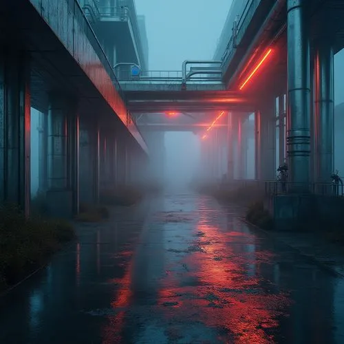 vapor,mist,fog,dense fog,the fog,atmospheres,scampia,foggy,alleyway,eerie,alley,cyberscene,foggy day,walkway,high fog,ground fog,oscura,red light,urban,flooded pathway,Photography,General,Realistic