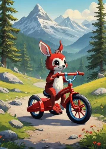 scooter riding,lammy,scooter,red bicycle,motorbike,tricycles,Illustration,Children,Children 02