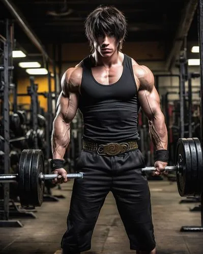 Muscular Johnnie Guilbert, heavy weightlifter, intense facial expression, sweat dripping down face, short spiky hair, thick beard, rugged skin tone, sleeveless athletic wear, weightlifting belt, massi