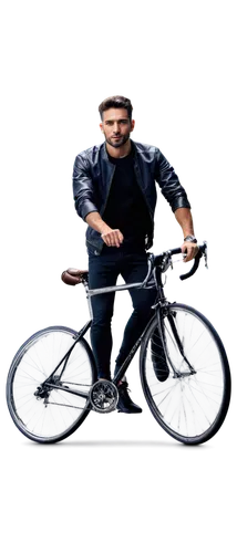 Front view, bicycle, road bike, slim tires, metallic frame, curved handlebars, leather saddle, chrome pedals, sporty wheels, dynamic pose, low-angle shot, dramatic lighting, high-contrast tone, shallo