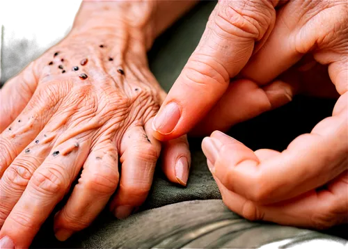 wrinkled old person's hand, liver spots, thin skin, prominent veins, curved fingers, worn-out nails, age spots, gentle grasp, warm lighting, close-up shot, shallow depth of field, soft focus, cinemati