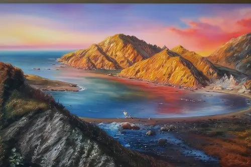 coastal landscape,landscape background,sea landscape,beach landscape,an island far away landscape,fantasy landscape,landscape with sea,panoramic landscape,seascape,painting technique,navajo bay,cliff 