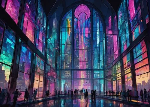 stained glass windows,stained glass,cathedral,megachurch,colorful city,church painting,colored lights,stained glass window,tokyo,fantasy city,colorful light,haunted cathedral,tokyo city,cybercity,cathedrals,shinjuku,kinkade,sanctum,metropolis,windows,Unique,Paper Cuts,Paper Cuts 08