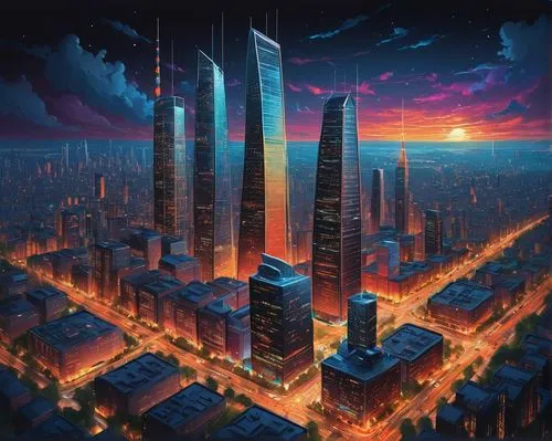 skyscrapers,cybercity,skyscraper,cityscape,skyscraping,metropolis,skycraper,the skyscraper,skyscraper town,coruscant,cybertown,sky city,megalopolis,city skyline,ctbuh,supertall,guangzhou,futuristic landscape,world digital painting,megapolis,Conceptual Art,Oil color,Oil Color 06