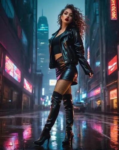 cyberpunk,femme fatale,walking in the rain,leather boots,in the rain,latex clothing,sexy woman,eva,toni,agent provocateur,birds of prey-night,futuristic,puma,leather,stormy,rockabella,latex,renegade,fox in the rain,streampunk,Art,Classical Oil Painting,Classical Oil Painting 17