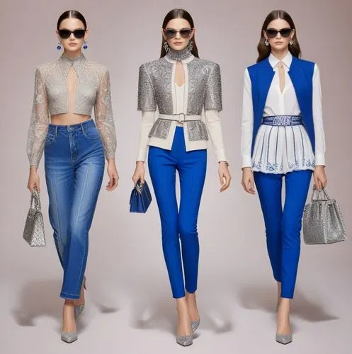 four women wearing jeans and jackets with one woman in white shirt,fashion vector,women fashion,trussardi,refashioned,fashion dolls,women clothes