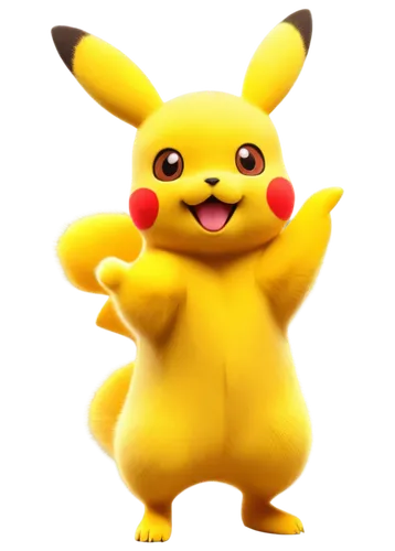 Pikachu, yellow fur, red cheeks, cute face, standing pose, front view, dynamic composition, vibrant colors, soft focus, shallow depth of field, warm lighting, cartoon style.,an animated pikachu is giv