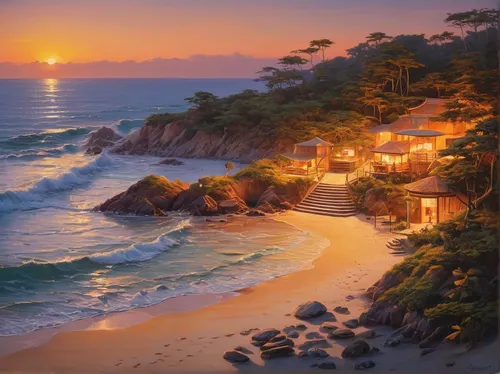 beach landscape,coastal landscape,laguna beach,carmel by the sea,seaside resort,sunset beach,brazilian beach,dream beach,mountain beach,sunrise beach,beach scenery,ponta do sol,beautiful beaches,fishing village,beach restaurant,south korea,sea landscape,cliff beach,coast sunset,lover's beach,Conceptual Art,Daily,Daily 03