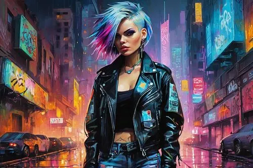 cyberpunk,domino,cyberpunks,punk,neuromancer,renegade,motoko,shadowrun,jasinski,futurepop,polara,salander,kinkade,burzenin,electropop,protagonist,punk design,birds of prey-night,jinx,femme fatale,Conceptual Art,Oil color,Oil Color 20