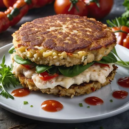 torta caprese,crab cake,turnip cake,chicken burger,asiago pressato,parmigiana,breakfast sandwich,pastilla,food photography,timballo,insalata caprese,mediterranean cuisine,pizzelle,potato patties,panini,veggie burger,lahmacun,turkish cuisine,salmon burger,ekmek kadayıfı,Photography,General,Realistic