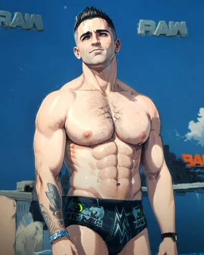 Mike situation, shirtless, fauxhawk hair,a 3d image of a man standing in front of a wall,pec,bara,sagat,razvan,amirkhanov,batista,Anime,Anime,General