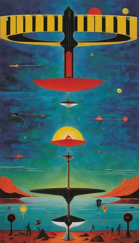 ufos,ufo,ufo intercept,zeppelins,brauseufo,space ships,lava lamp,graf-zepplin,planet alien sky,spaceships,pioneer 10,spacecraft,futuristic landscape,el salvador dali,zeppelin,travel poster,starship,atomic age,aurora-falter,dali,Art,Artistic Painting,Artistic Painting 33