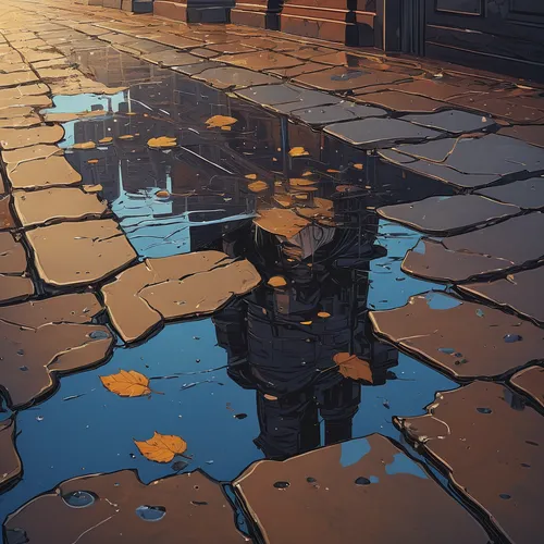 puddle,reflection in water,reflections in water,puddles,water reflection,reflection of the surface of the water,after the rain,reflections,cobblestones,after rain,reflection,reflected,reflect,cobblestone,paving stones,terracotta tiles,reflecting pool,water mirror,reflector,tiles shapes,Illustration,Realistic Fantasy,Realistic Fantasy 12