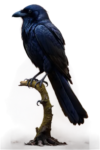 Corvus, mysterious raven, solo, dark feathers, sharp beak, intelligent eyes, standing on one leg, ancient wisdom, misty atmosphere, cinematic composition, low-key lighting, soft focus, foggy backgroun