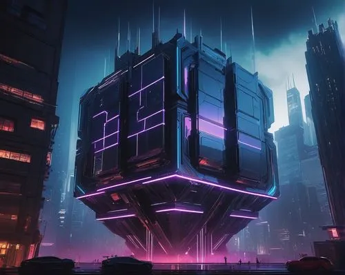 cybercity,cybertown,cyberpunk,cyberport,electrohome,cybertron,cyberia,electric tower,cyberworld,coldharbour,cube background,neuromancer,cubes,cube stilt houses,synth,polara,cyberscene,futuristic landscape,futuristic architecture,futuristic,Illustration,Japanese style,Japanese Style 09