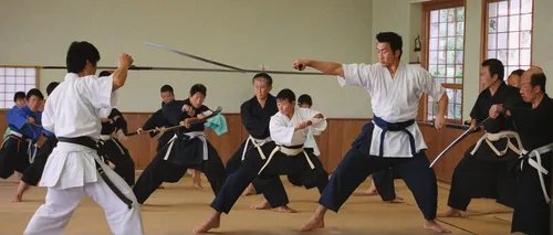 Tomioka Giyu teaches swordsmanship techniques in a crowded dojo.,shorinji kempo,kenjutsu,sōjutsu,daitō-ryū aiki-jūjutsu,hapkido,japanese martial arts,battōjutsu,haidong gumdo,dobok,pencak silat,iaijut