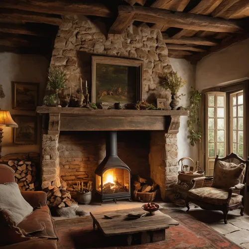 fireplaces,fireplace,fire place,country cottage,wooden beams,wood-burning stove,log fire,christmas fireplace,wood stove,warm and cozy,rustic,fireside,fire in fireplace,sitting room,provencal life,country house,country hotel,chalet,hearth,home interior,Art,Classical Oil Painting,Classical Oil Painting 35