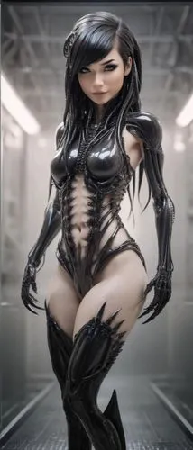 rubber doll,goth woman,cyberdog,humanoid,anime 3d,3d figure