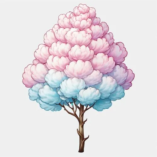 flower tree,flourishing tree,cotton candy,sakura tree,blossom tree,sakura branch,Illustration,Abstract Fantasy,Abstract Fantasy 11