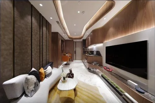 this is a large room with wooden panels and white furniture,spaceship interior,train compartment,luxury bathroom,staterooms,hallway space,3d rendering