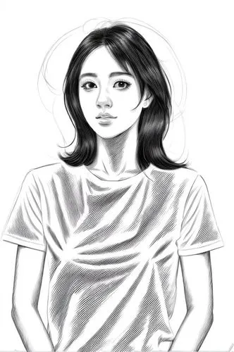 女生，黑色头发，白色衬衫，黑白，线稿，线条艺术,a black and white portrait of a woman in a shirt,kuchel,comic halftone woman,girl sitting,rotoscoped,dooling,girl drawing,Design Sketch,Design Sketch,Character Sketch