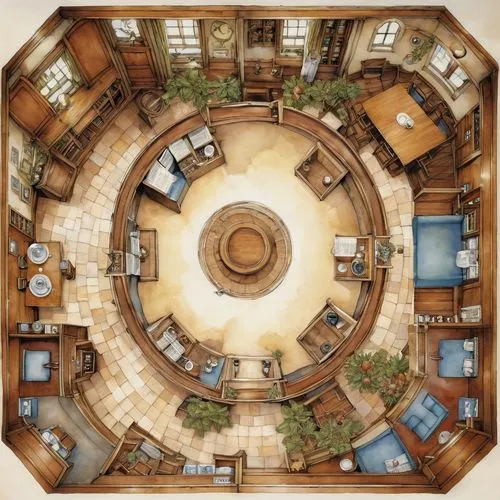 panopticon,floorplans,ivillage,labyrinths,labyrinthine,an apartment,Illustration,Realistic Fantasy,Realistic Fantasy 14