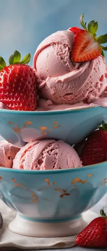 image of delicious strawberry ice cream, beautiful bowl for ice cream, creamy chocolate sauce, tasty, with perfect scoop, perfect shape, inspired by food photographer Kimberly vivid colors, photoreali