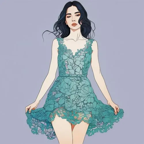 fashion vector,doily,digital illustration,floral dress,fashion sketch,cheongsam,Illustration,Paper based,Paper Based 19